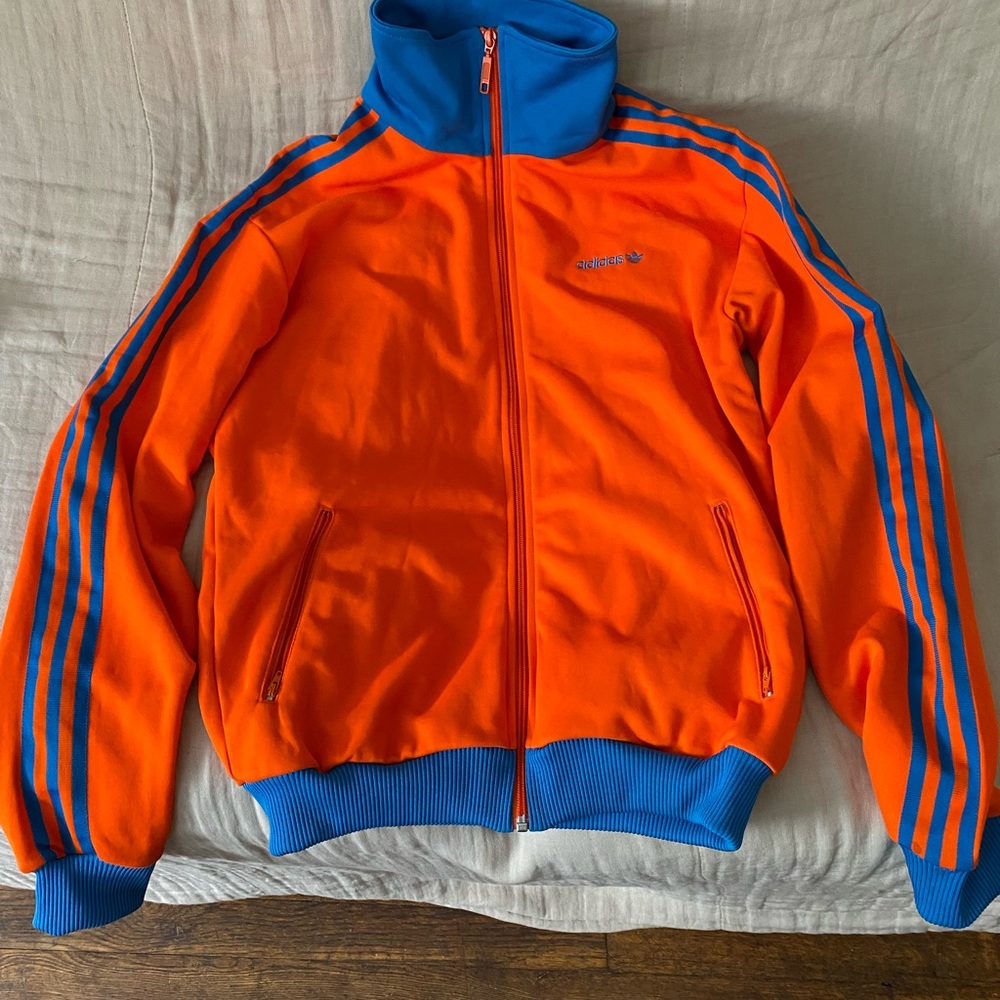 Adidas Men's Orange and Blue Track Jacket